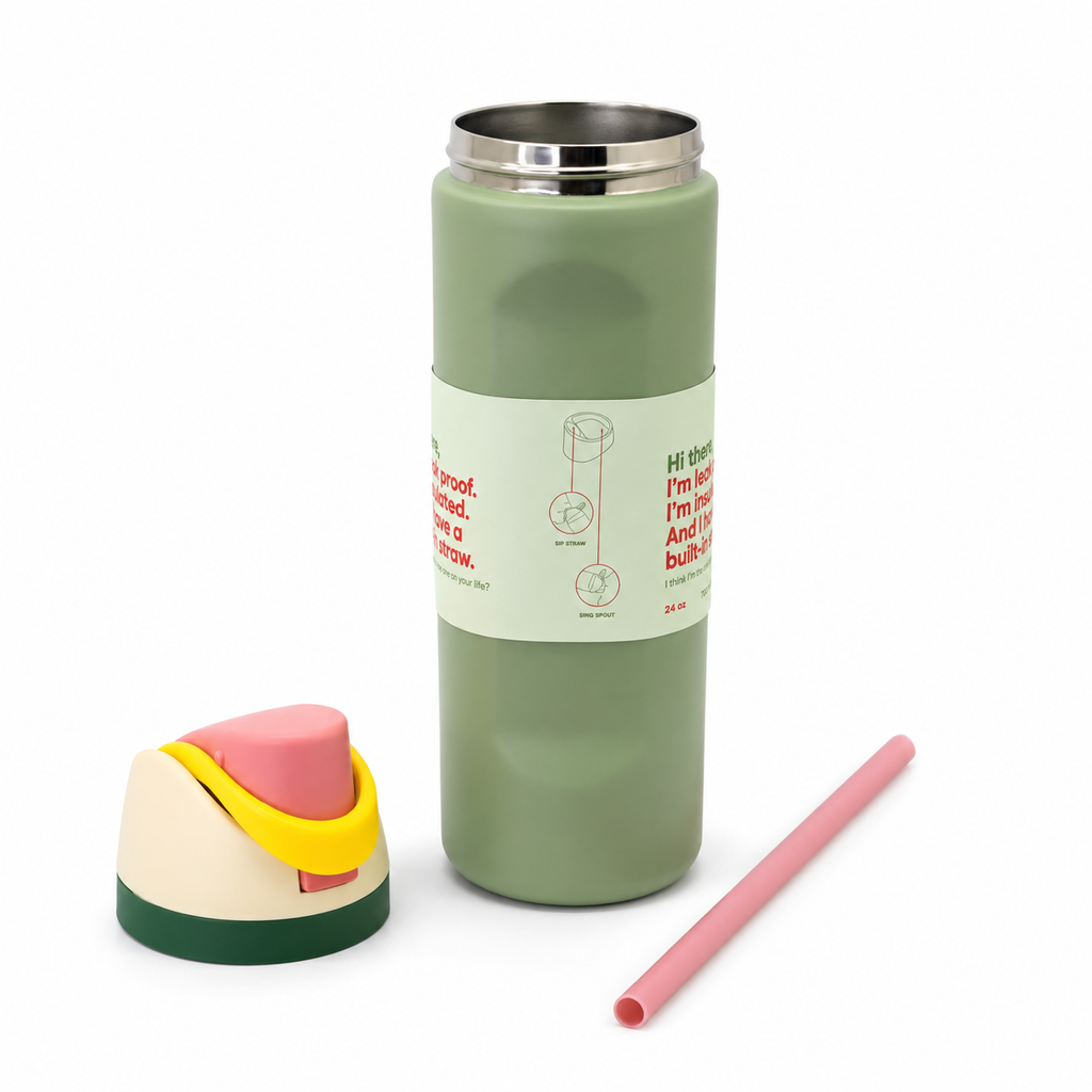 710ml 2-in-1 Insulated Stainless Steel Bottle with Straw & Spout – Sage Green