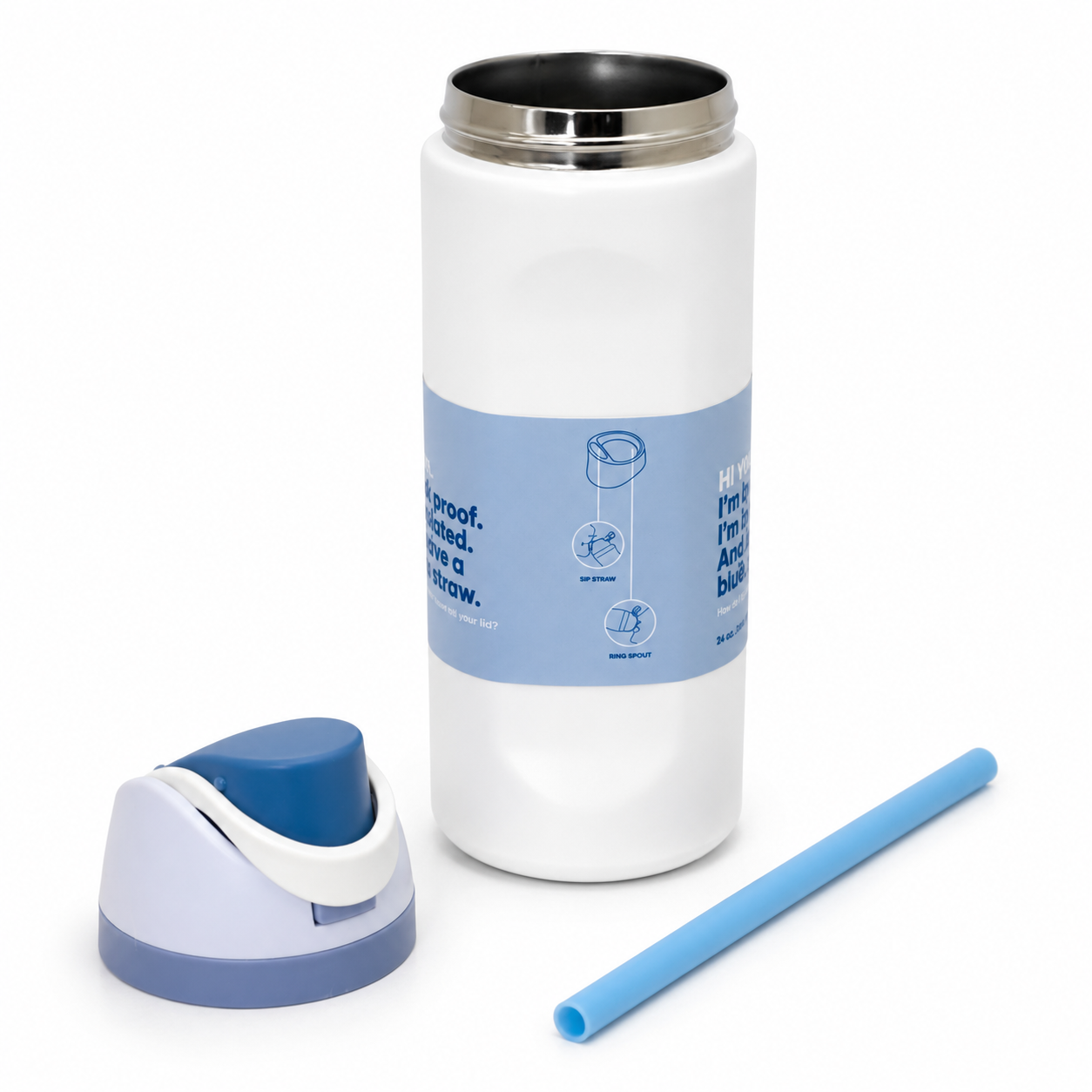 710ml 2-in-1 Insulated Stainless Steel Bottle with Straw & Spout – White & Sky Blue