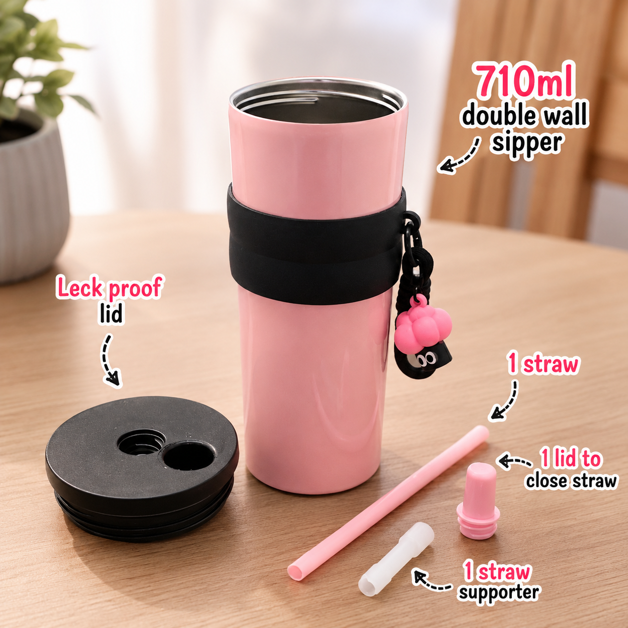 710ml Insulated Steel Sipper – Pink
