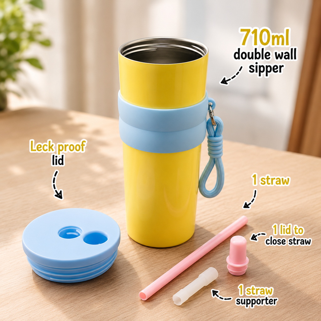 710ml Insulated Steel Sipper – Yellow & Sky Blue