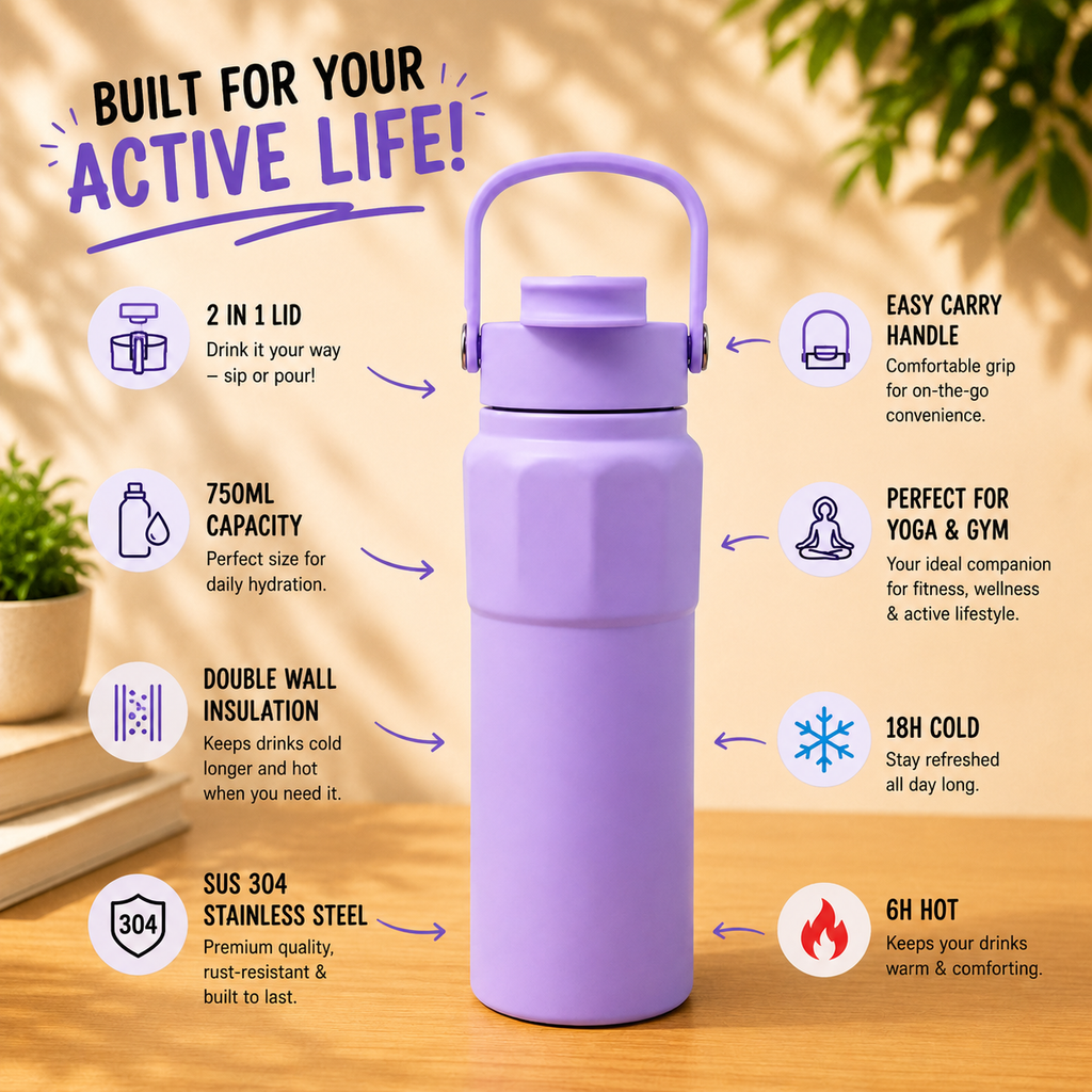 750ml 2-in-1 Insulated Bottle – Pastel Purple