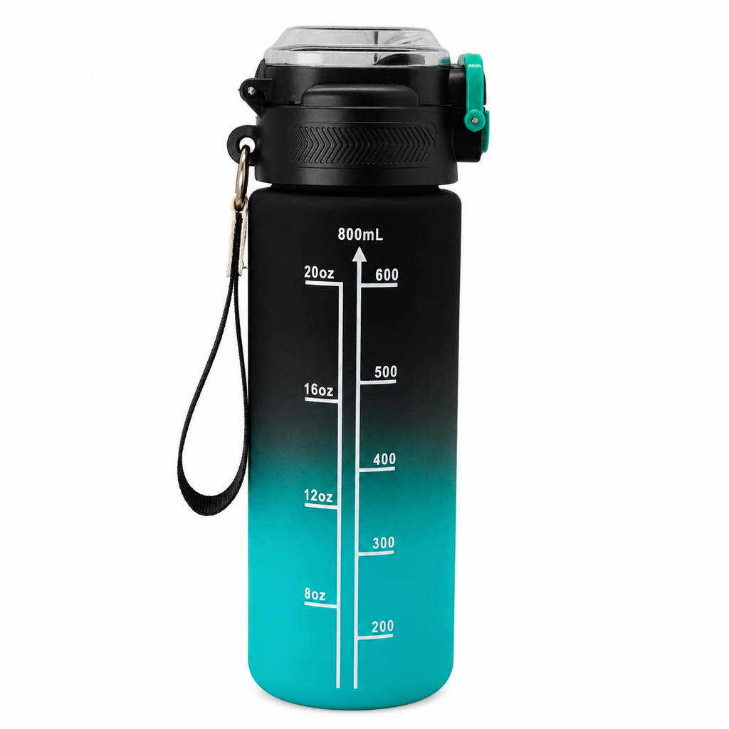800ml 2-in-1 Straw & Spout Sports Sipper Bottle – Black & Teal