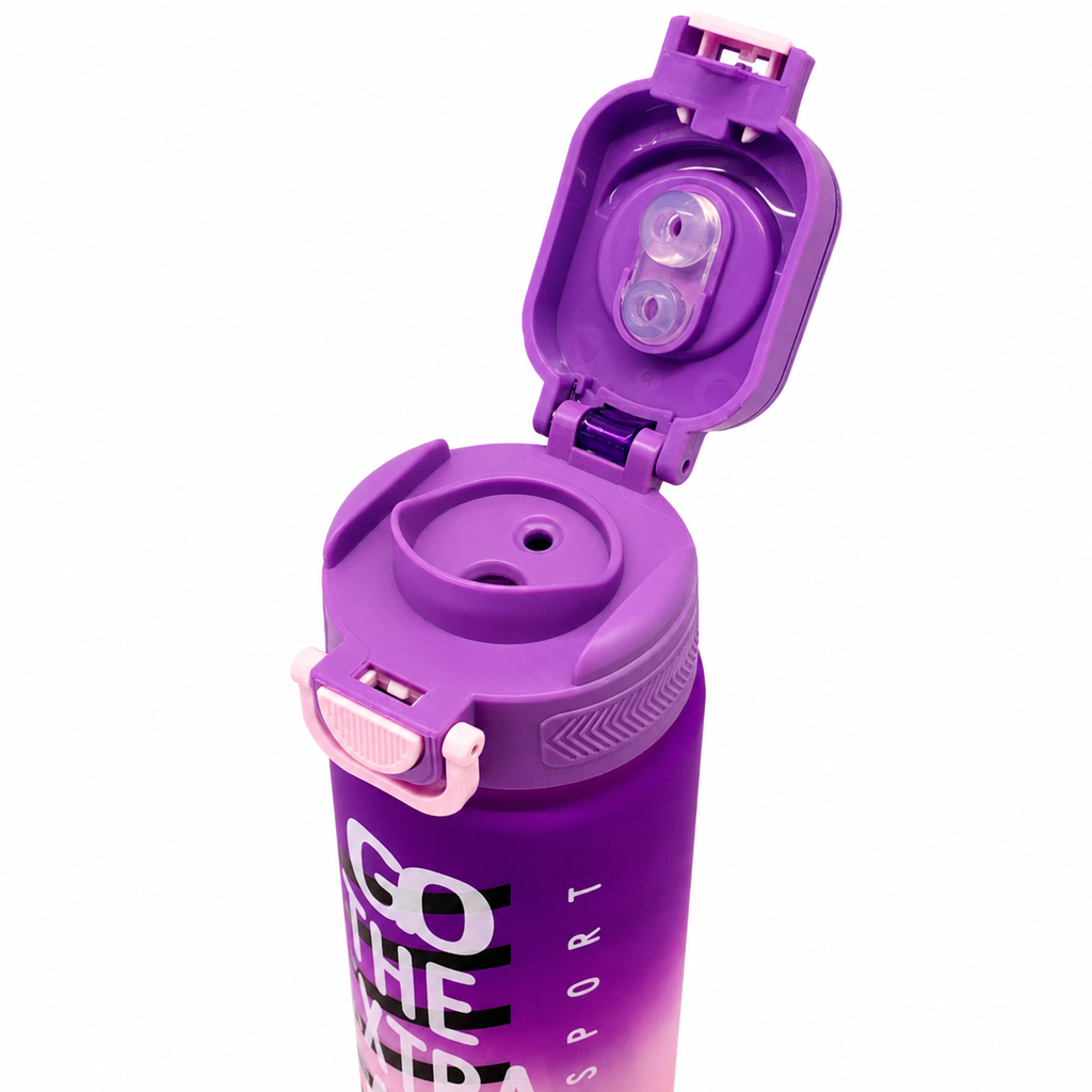 800ml Matt Finished Plastic Sports Sipper Bottle with Straw – Purple & Pink
