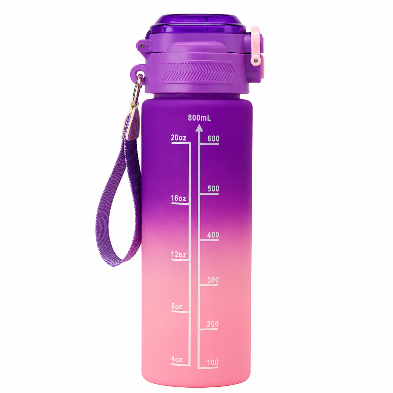 800ml Matt Finished Plastic Sports Sipper Bottle with Straw – Purple & Pink
