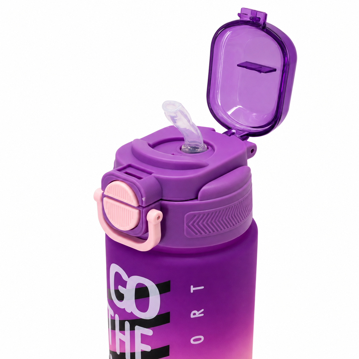 800ml Matt Finished Plastic Sports Sipper Bottle with Straw – Purple & Pink