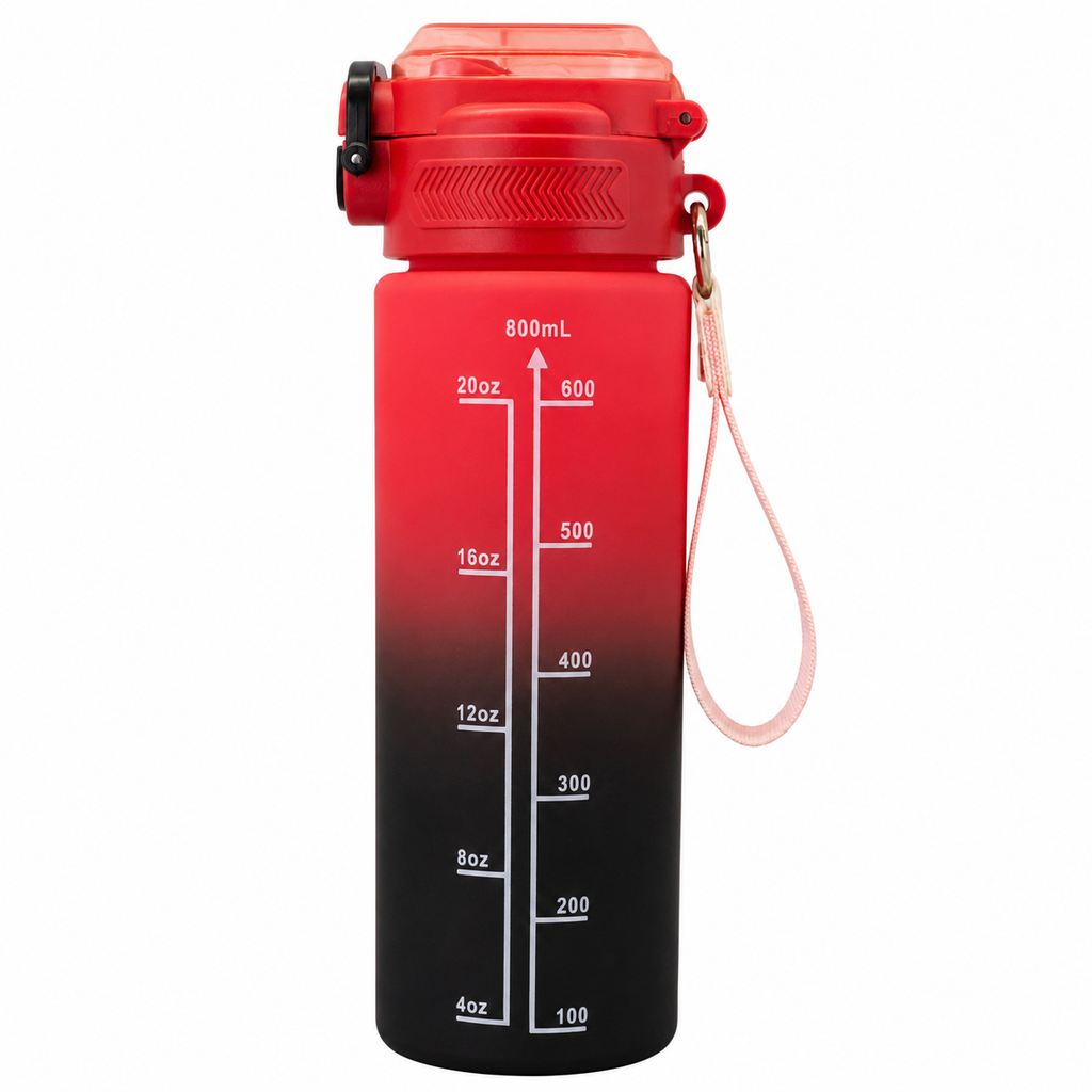 800ml 2-in-1 Straw & Spout Sports Sipper Bottle – Red & Black