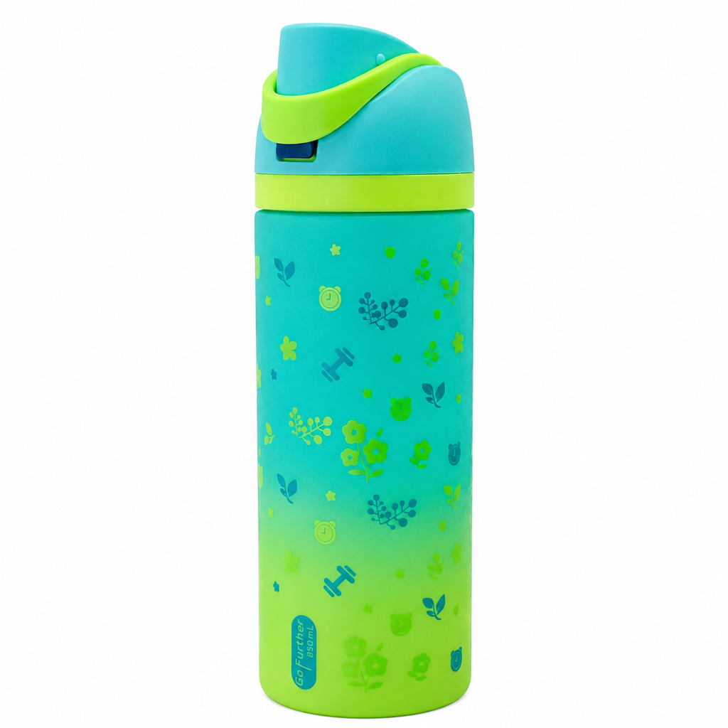 850ml 2-in-1 Straw & Spout Drinking Bottle – Aqua Blue & Lime Green