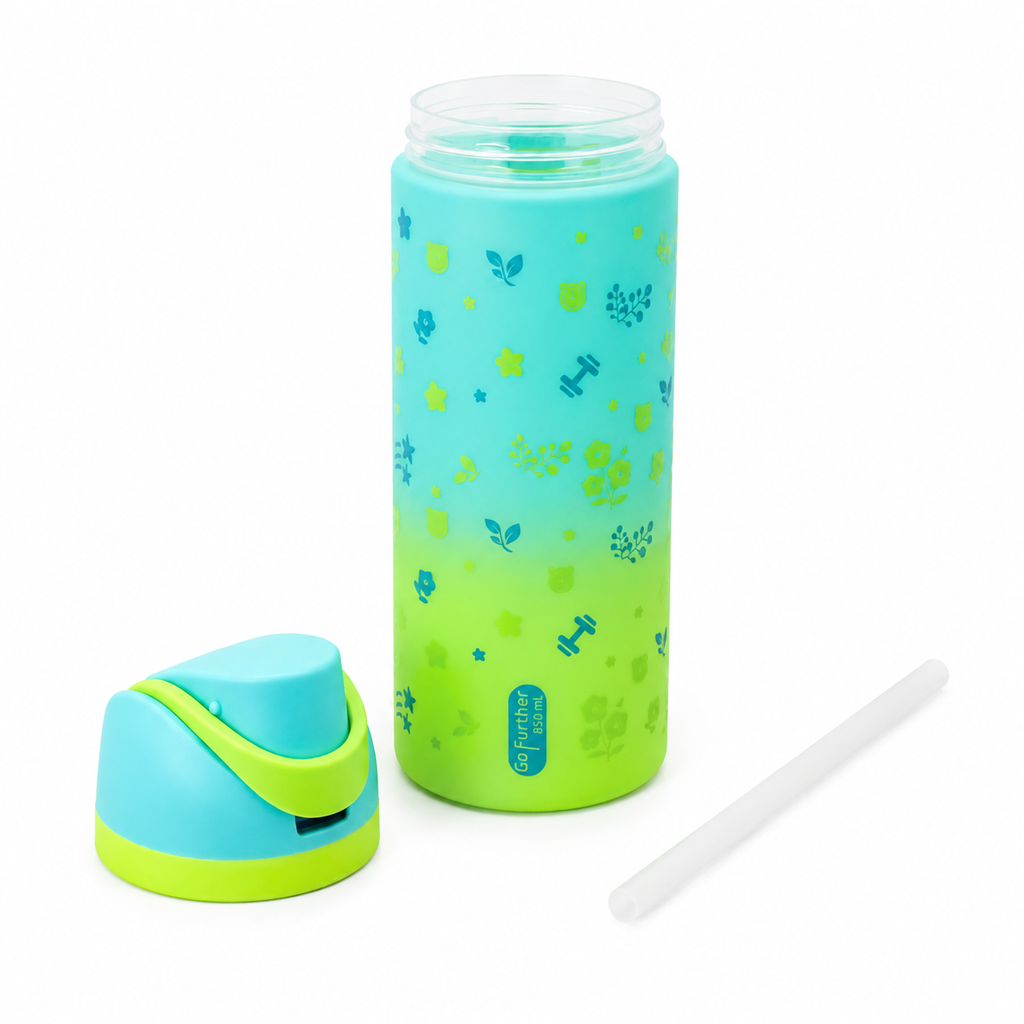 850ml 2-in-1 Straw & Spout Drinking Bottle – Aqua Blue & Lime Green