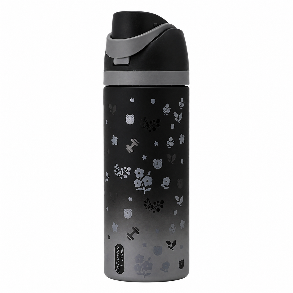 850ml 2-in-1 Straw & Spout Drinking Bottle – Matte Black & Grey