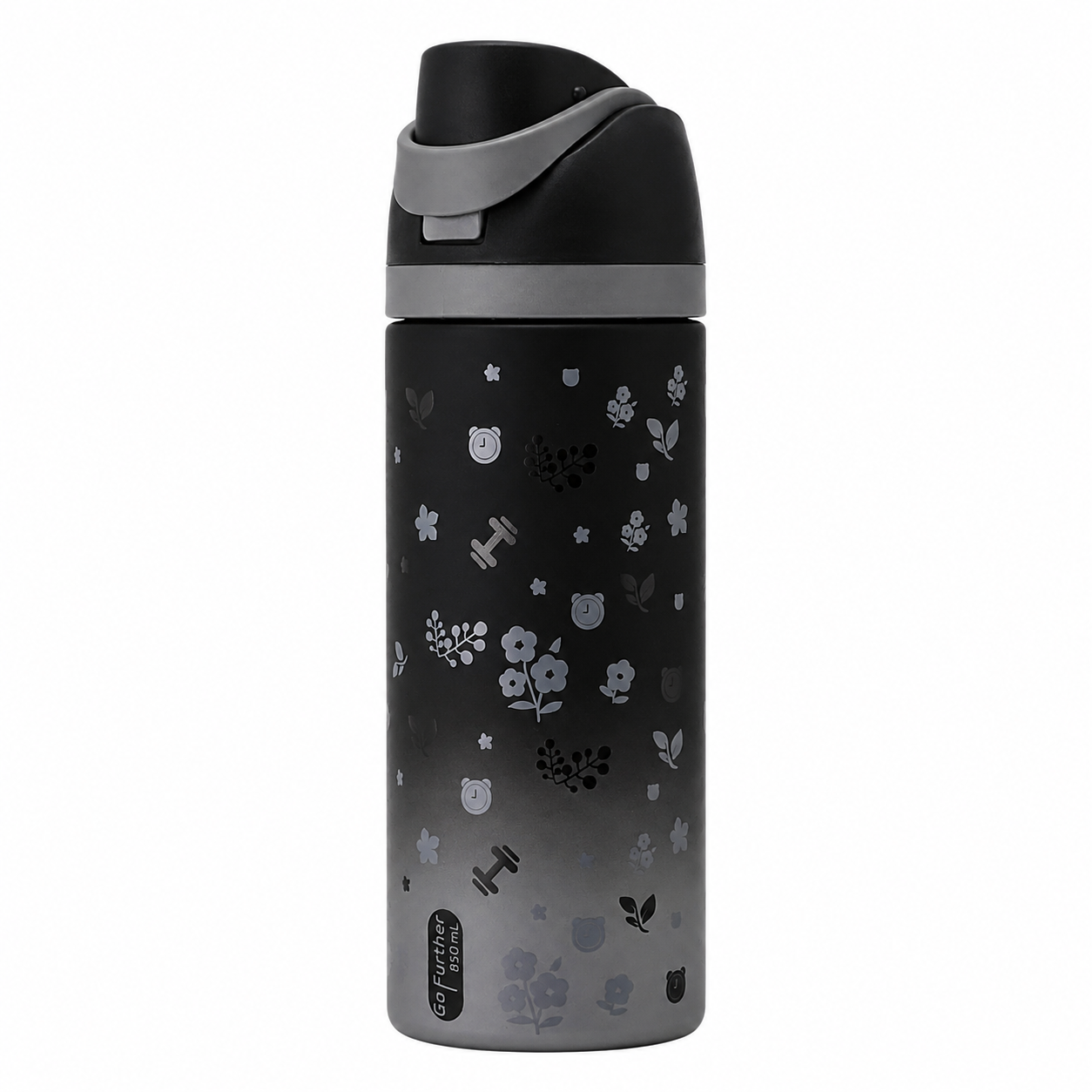 850ml 2-in-1 Straw & Spout Drinking Bottle – Matte Black & Grey