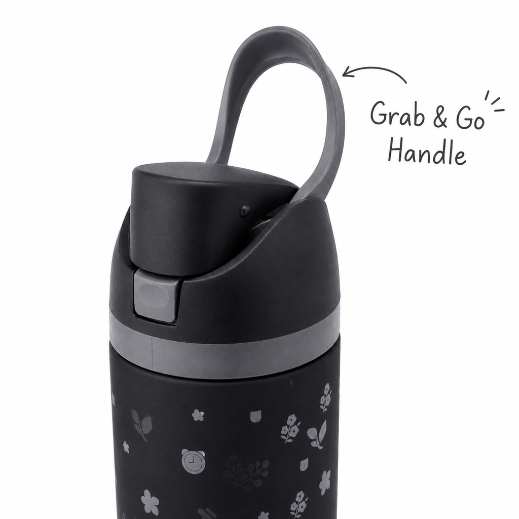 850ml 2-in-1 Straw & Spout Drinking Bottle – Matte Black & Grey