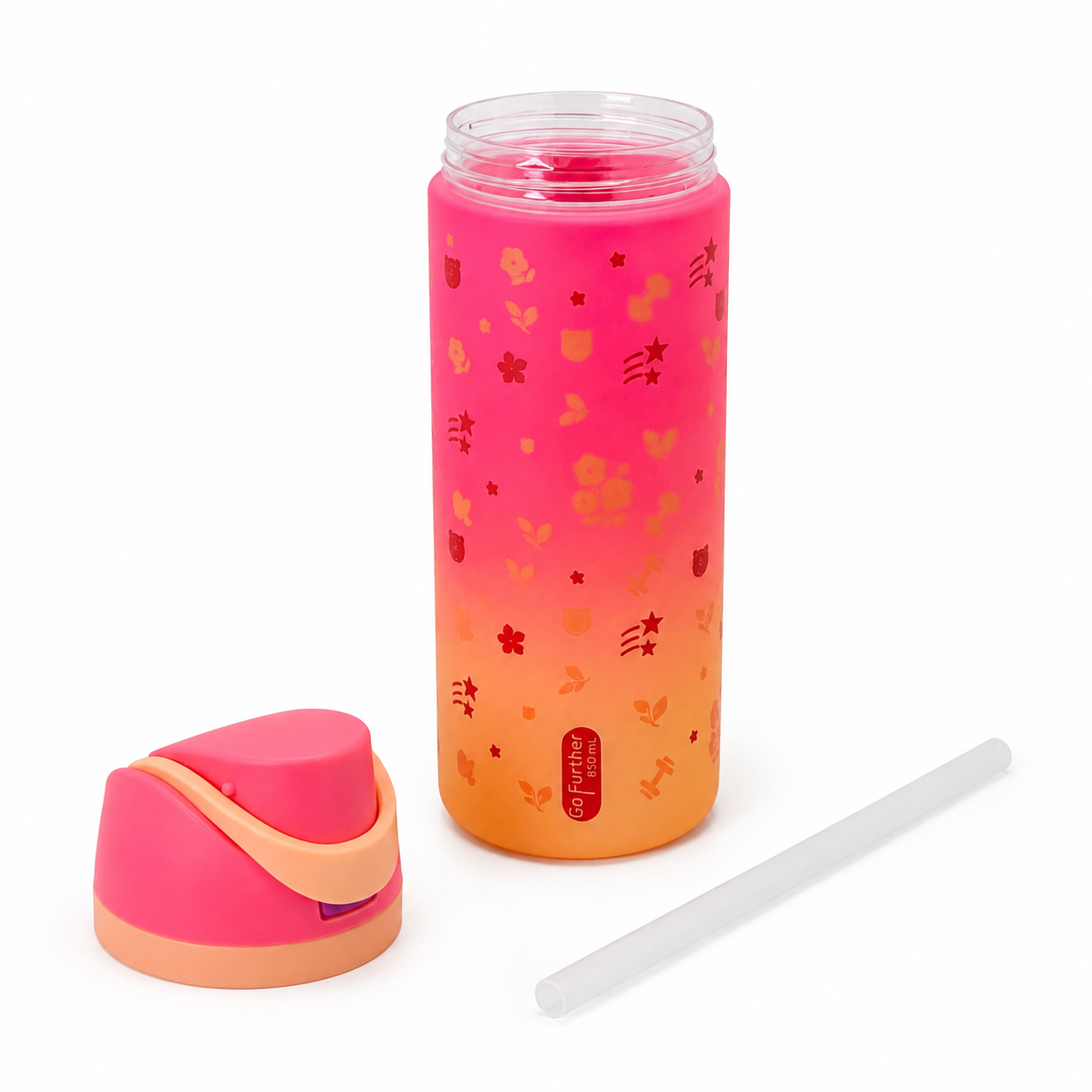 850ml 2-in-1 Straw & Spout Drinking Bottle – Coral Pink & Peach