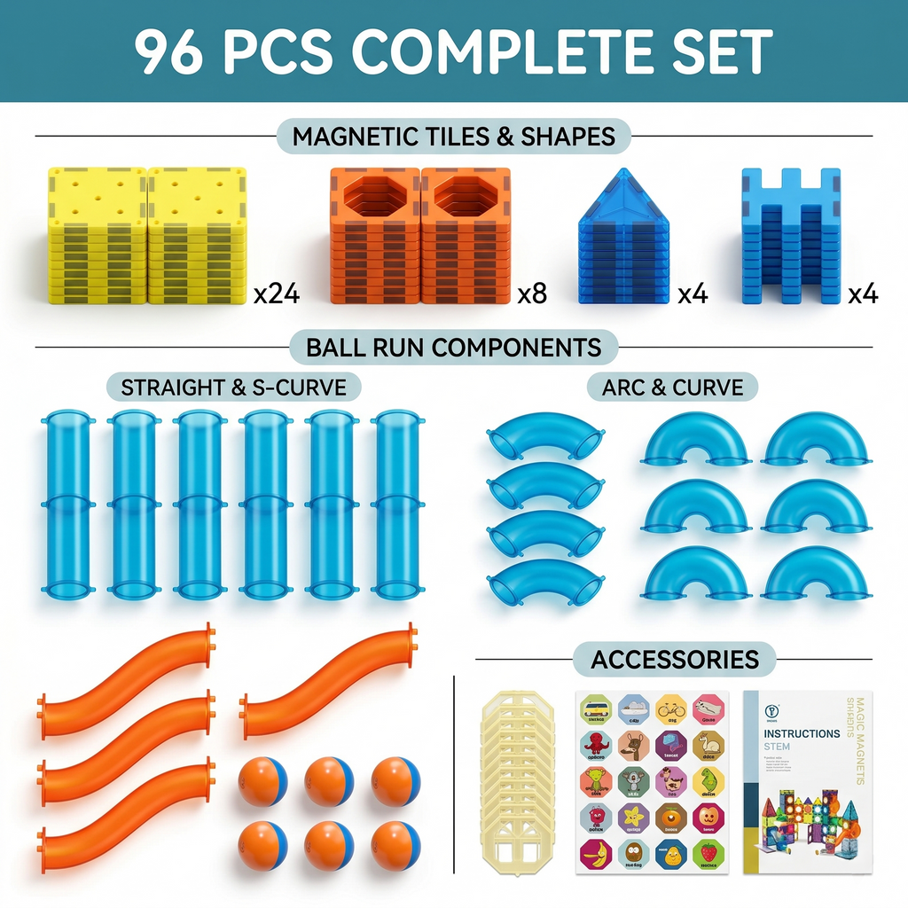 Magic Magnetic Blocks | 96-Piece 3D STEAM Marble Run & Building Set