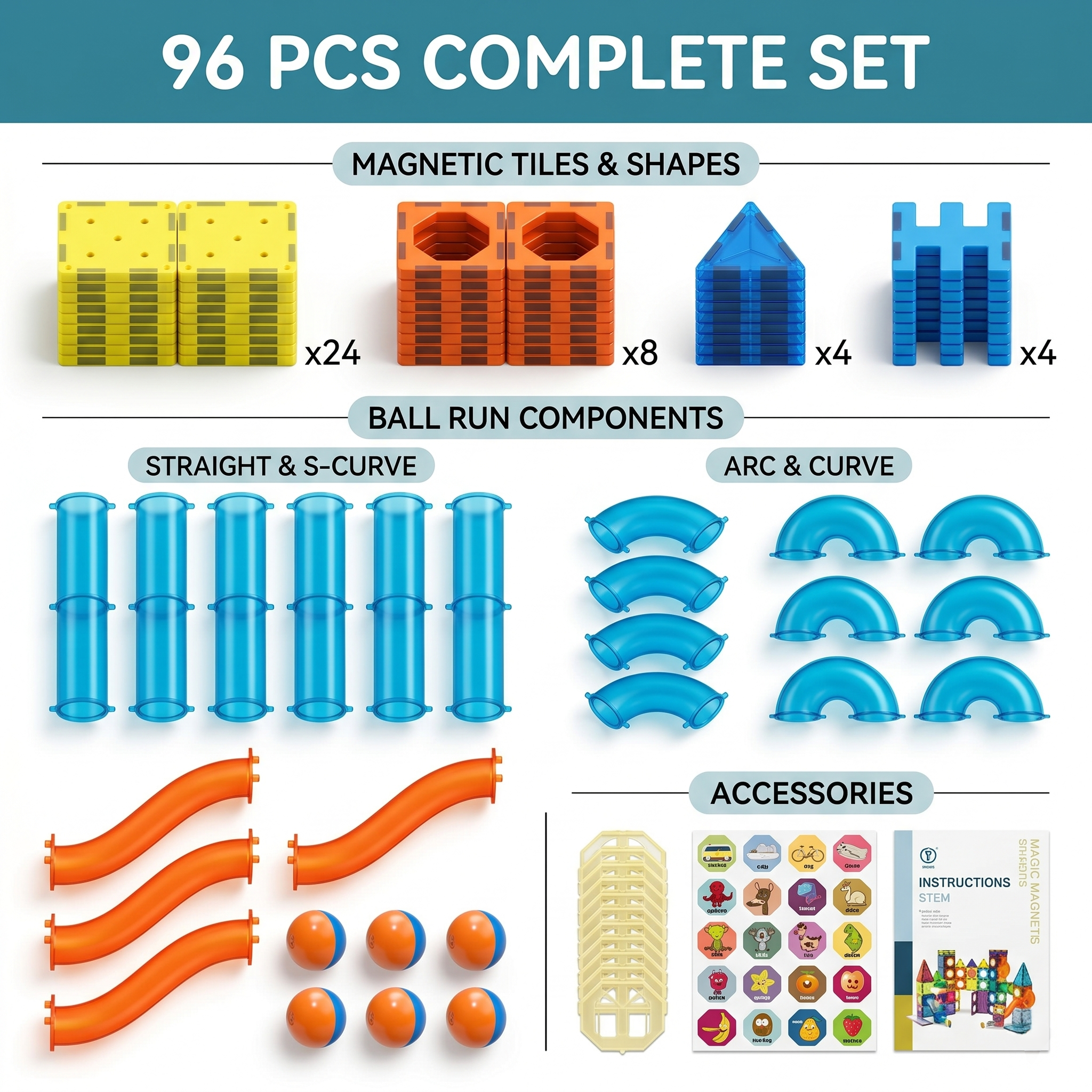 Magic Magnetic Blocks | 96-Piece 3D STEAM Marble Run & Building Set
