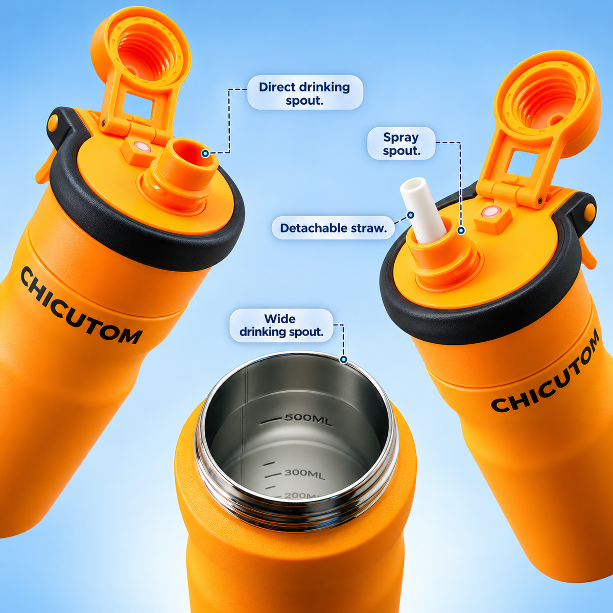Chicutom® 650ml Mist Spray Insulated Bottle – Tangerine Black