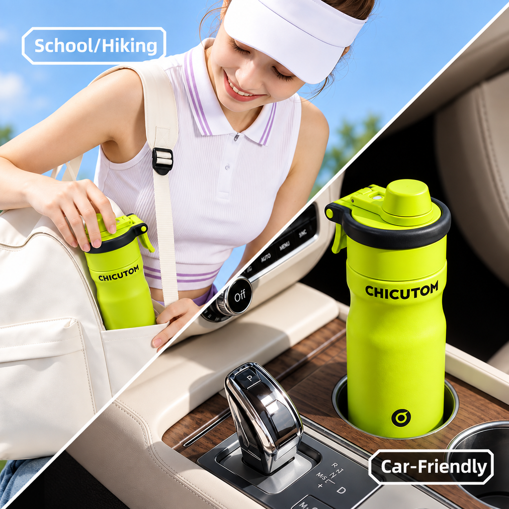 Chicutom® 650ml Mist Spray Insulated Bottle – Neon Lime Black