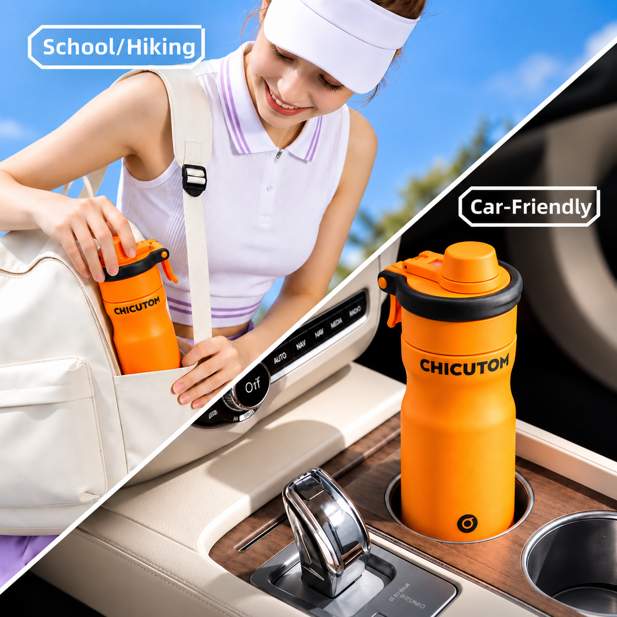 Chicutom® 650ml Mist Spray Insulated Bottle – Tangerine Black