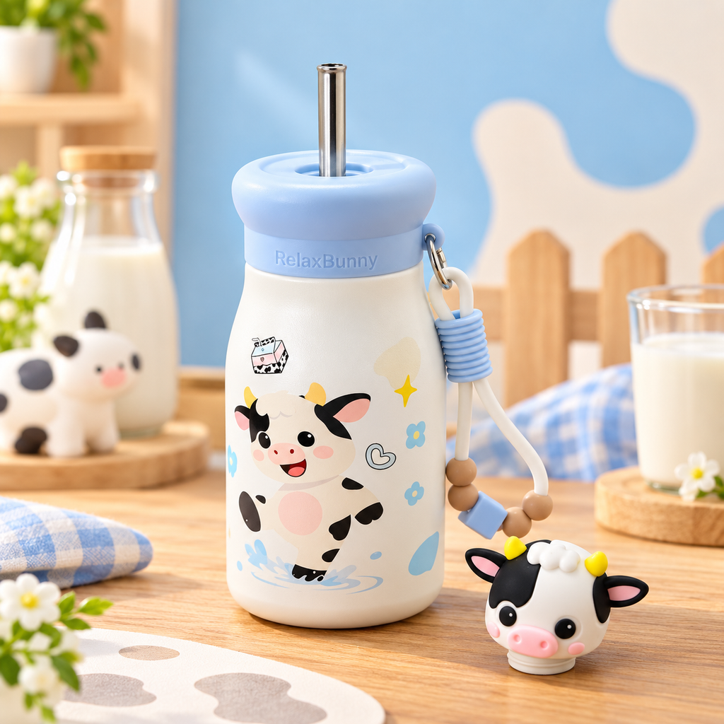 500ml Milk Moo Cow Insulated Bottle – Baby Blue