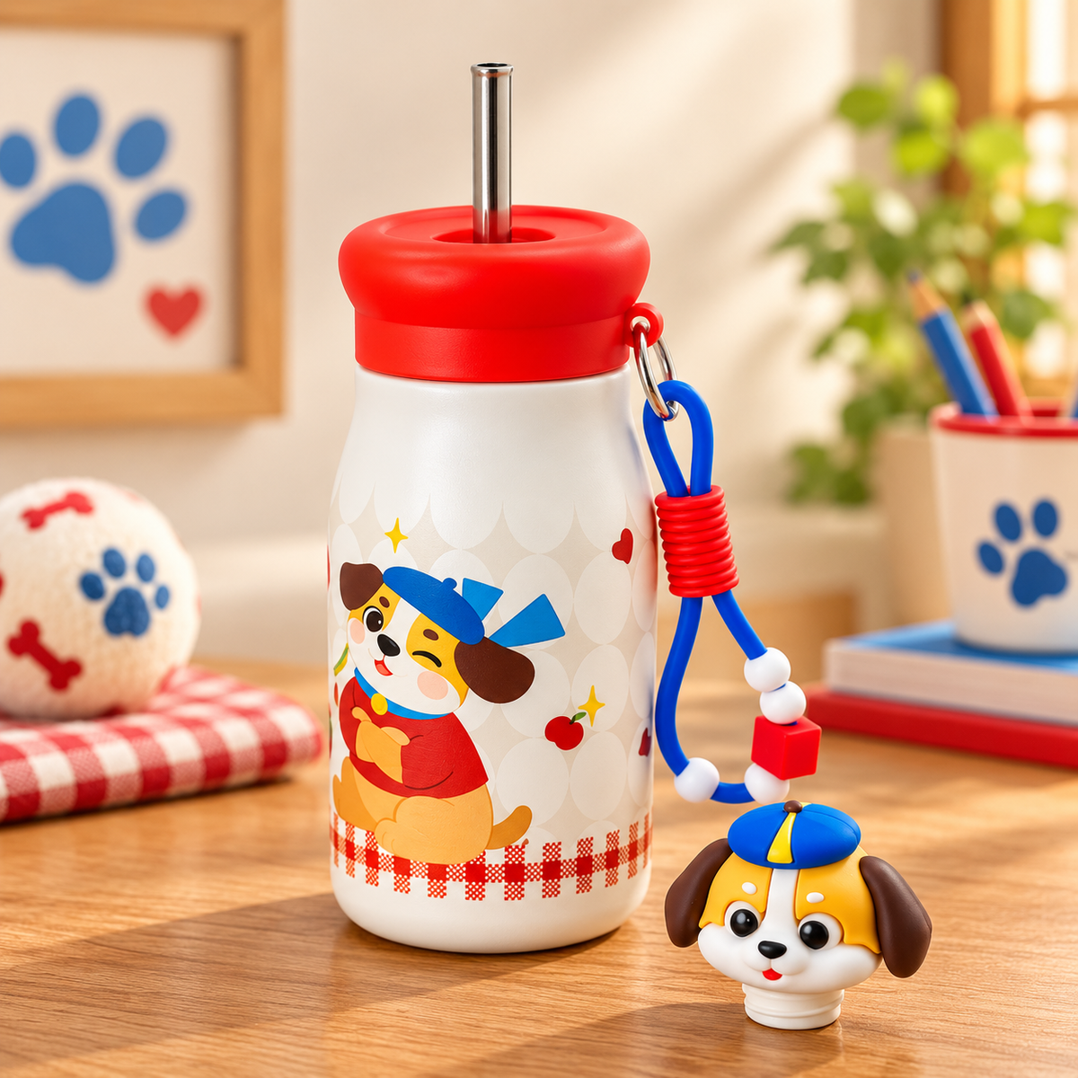 500ml Happy Puppy Insulated Bottle – Red & Blue
