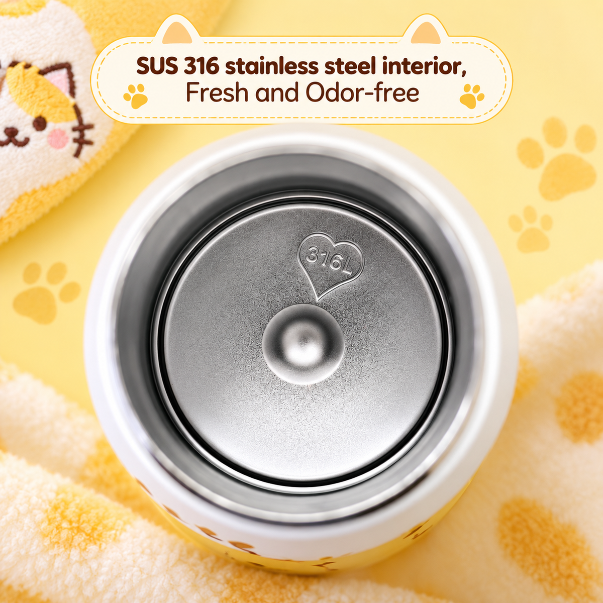 500ml Cute Cat Insulated Bottle – Yellow