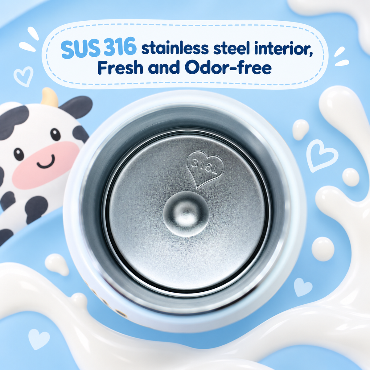 500ml Milk Moo Cow Insulated Bottle – Baby Blue