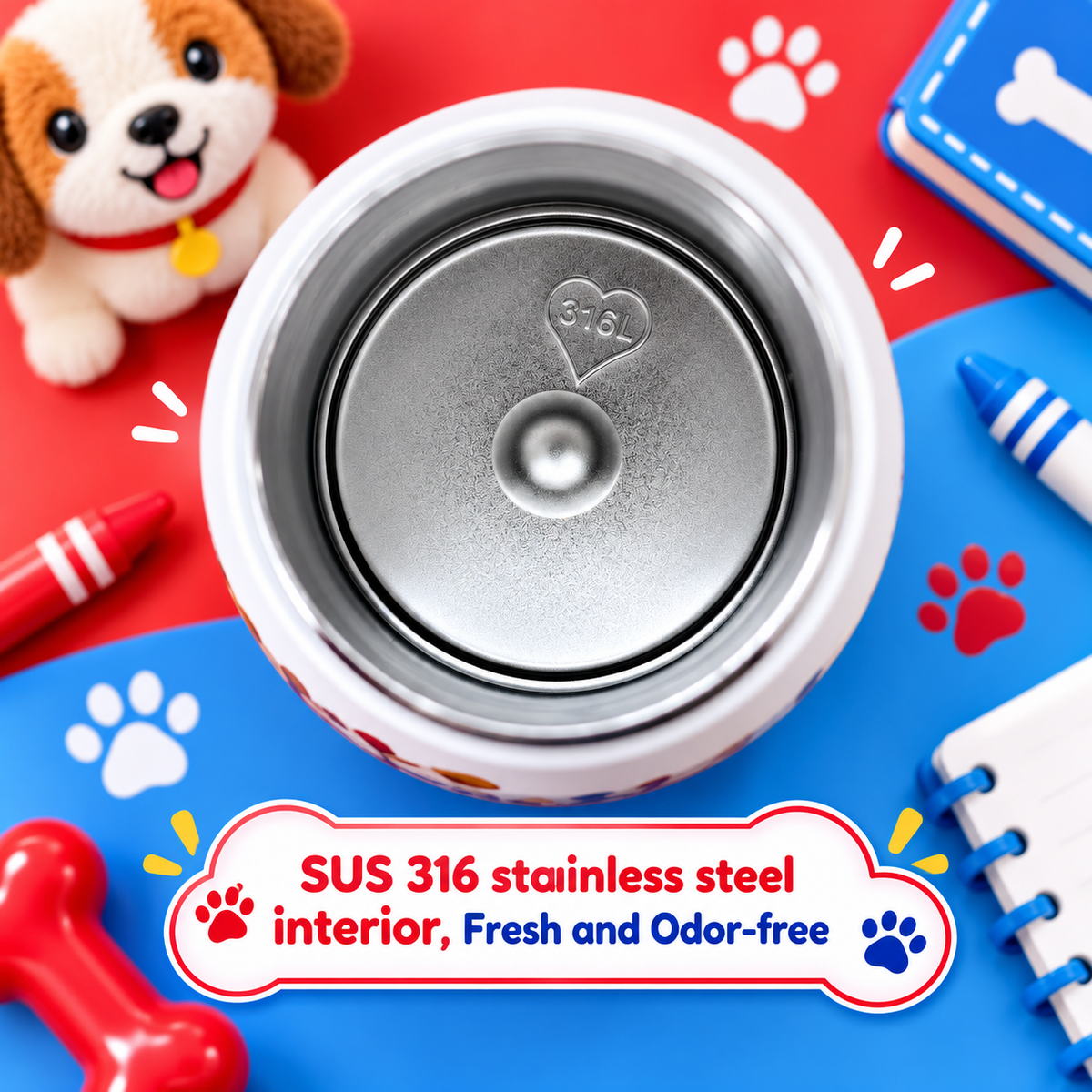 500ml Happy Puppy Insulated Bottle – Red & Blue
