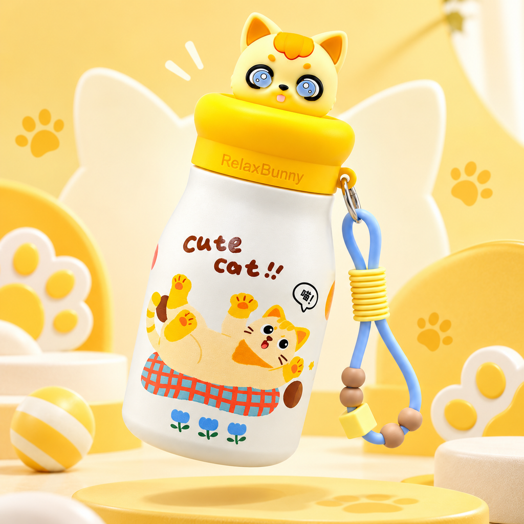 500ml Cute Cat Insulated Bottle – Yellow