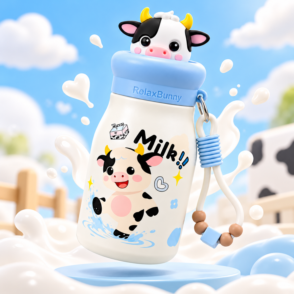 500ml Milk Moo Cow Insulated Bottle – Baby Blue