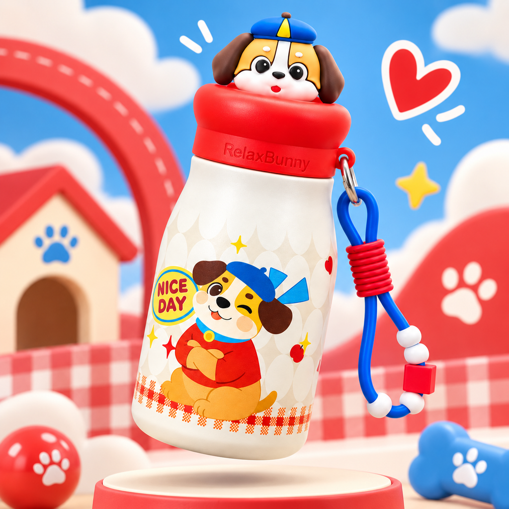 500ml Happy Puppy Insulated Bottle – Red & Blue