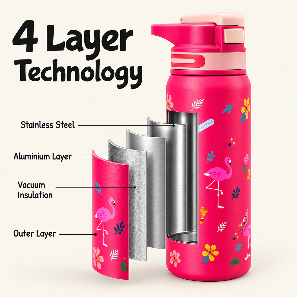 800ml Tropical Flamingo Insulated Bottle