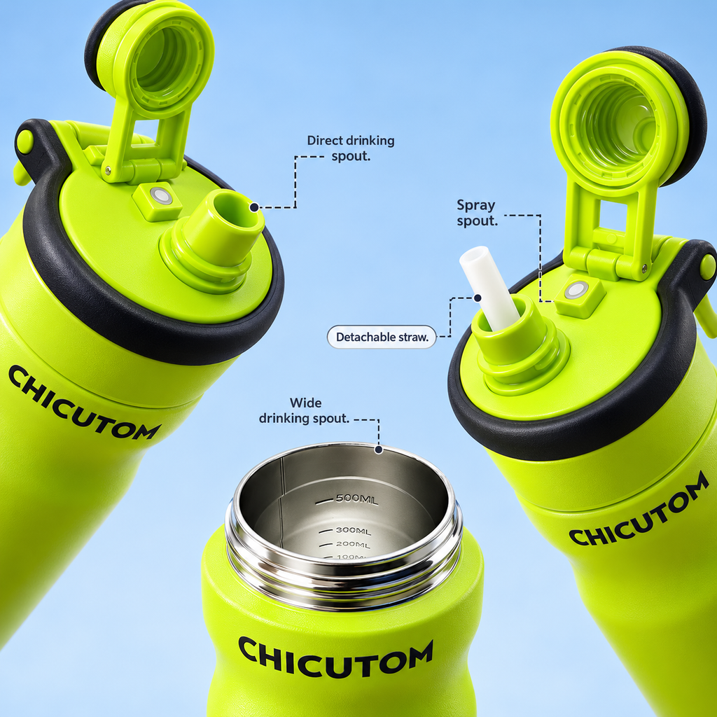 Chicutom® 650ml Mist Spray Insulated Bottle – Neon Lime Black
