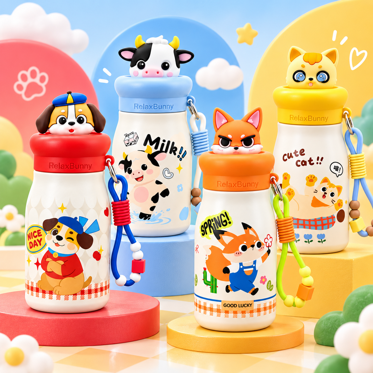 500ml Cute Cat Insulated Bottle – Yellow