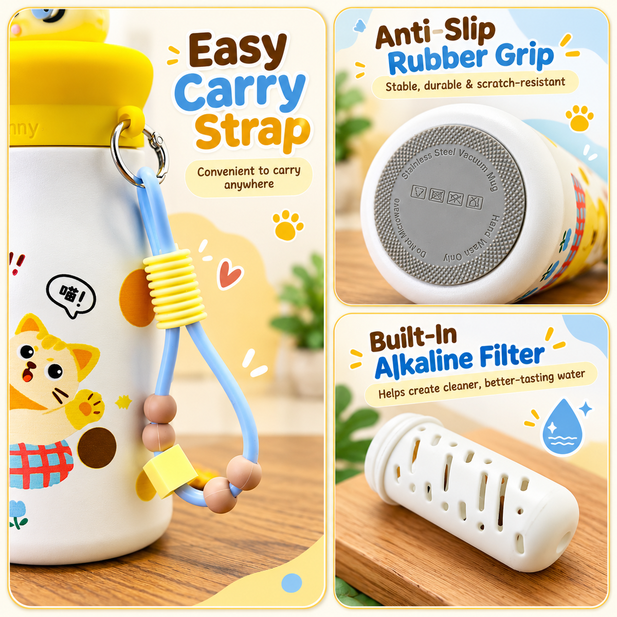 500ml Cute Cat Insulated Bottle – Yellow