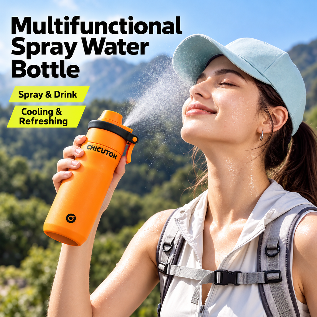 Chicutom® 650ml Mist Spray Insulated Bottle – Tangerine Black