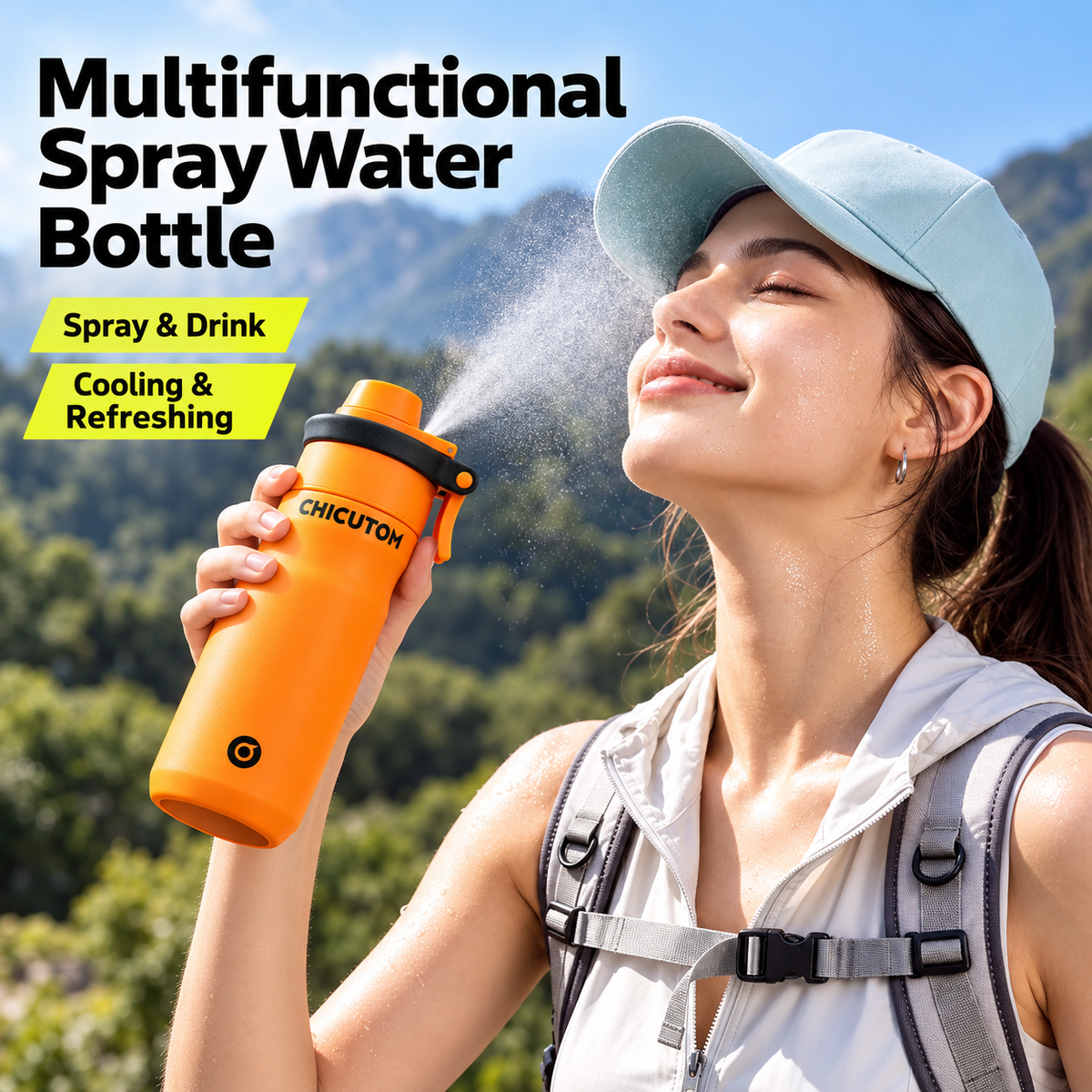 Chicutom® 650ml Mist Spray Insulated Bottle – Tangerine Black