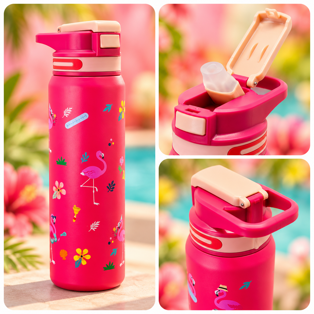 800ml Tropical Flamingo Insulated Bottle
