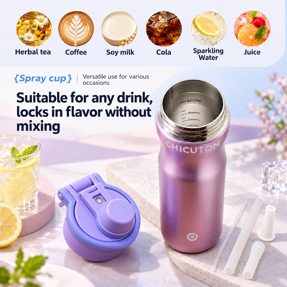 Chicutom® 650ml Mist Spray Insulated Bottle – Rose Lavender