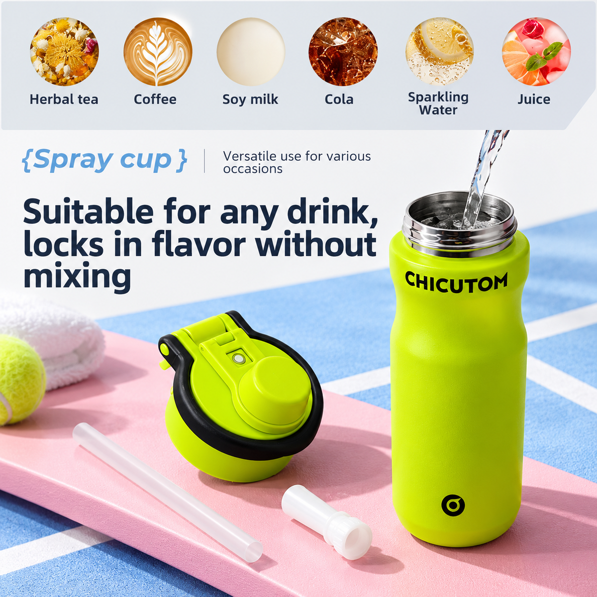 Chicutom® 650ml Mist Spray Insulated Bottle – Neon Lime Black