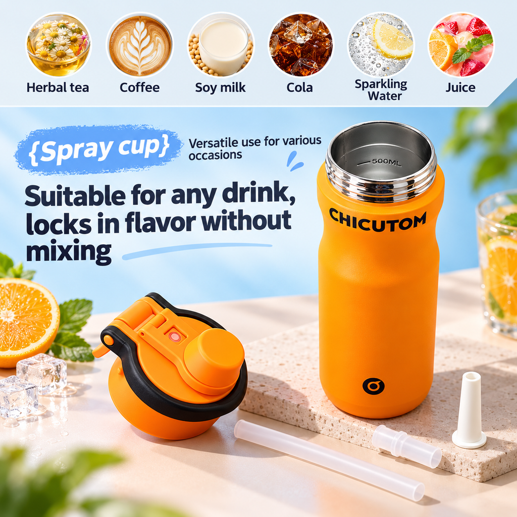 Chicutom® 650ml Mist Spray Insulated Bottle – Tangerine Black
