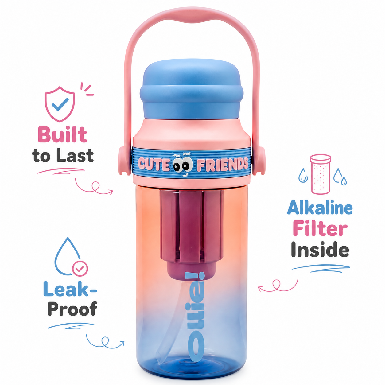 760ml Alkaline Filter Straw Tumbler – Pink Blue