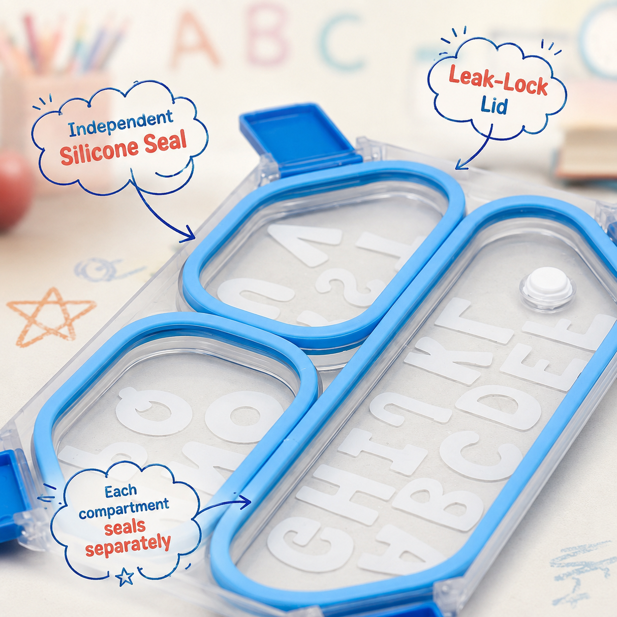 Alphabet Fun 3-Compartment Leak-Proof Kids Lunch Box with Handle