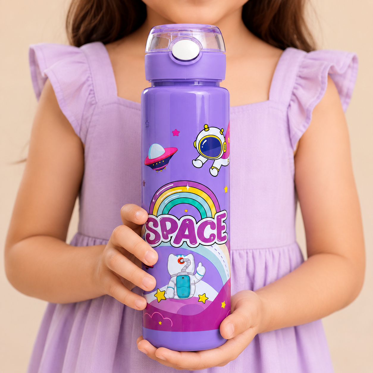 Galaxy Purple Space Astronaut 900ml Kids Sipper Bottle