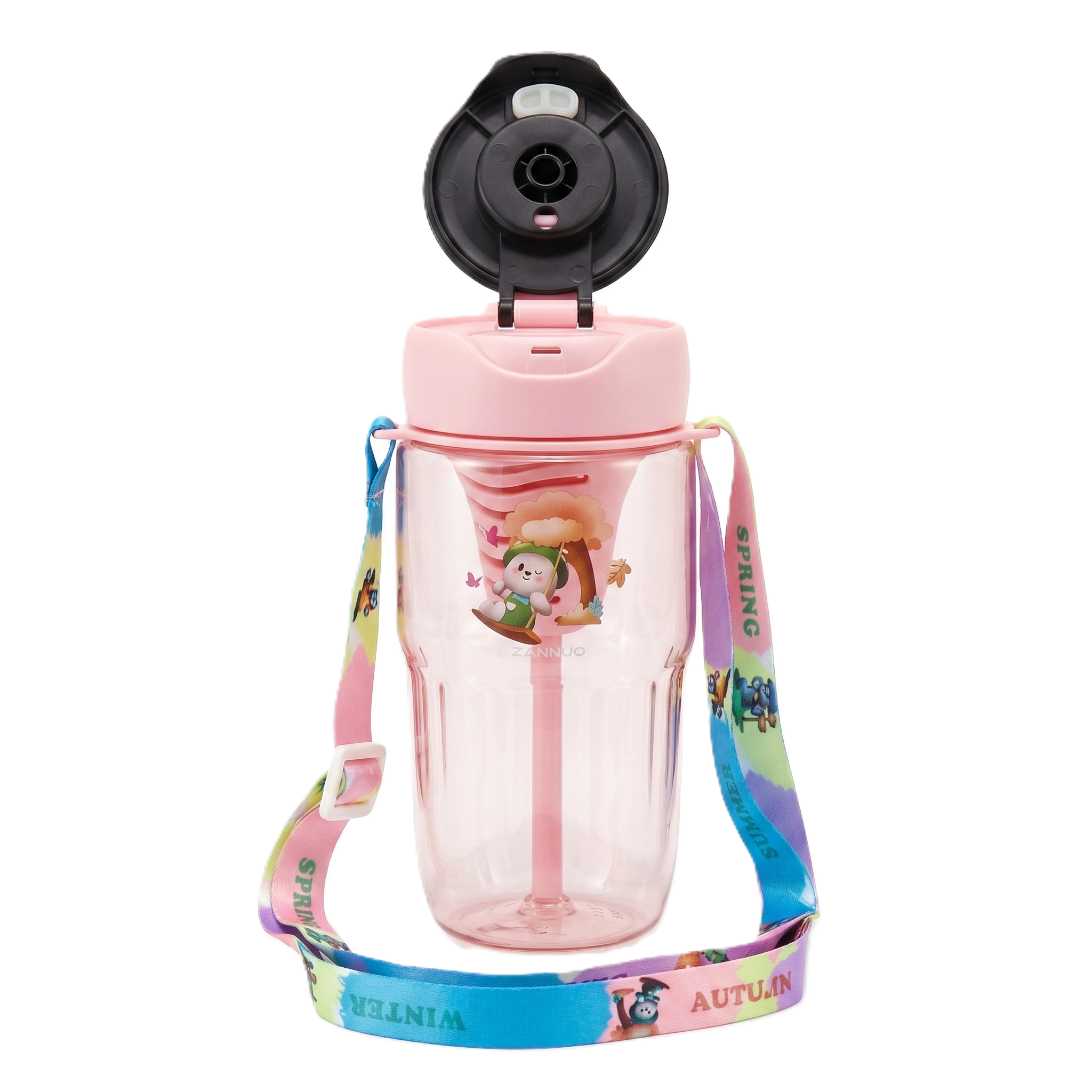 2-in-1 Dual-Lid "Autumn Garden" Bear Water Bottle |Pink