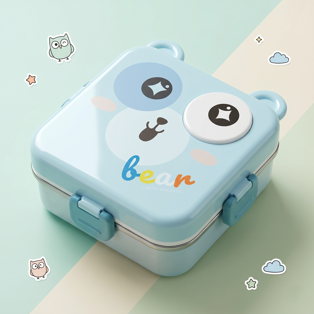 Bear-Blue Giant 1120ml Double Layer Stainless Steel Bento Box