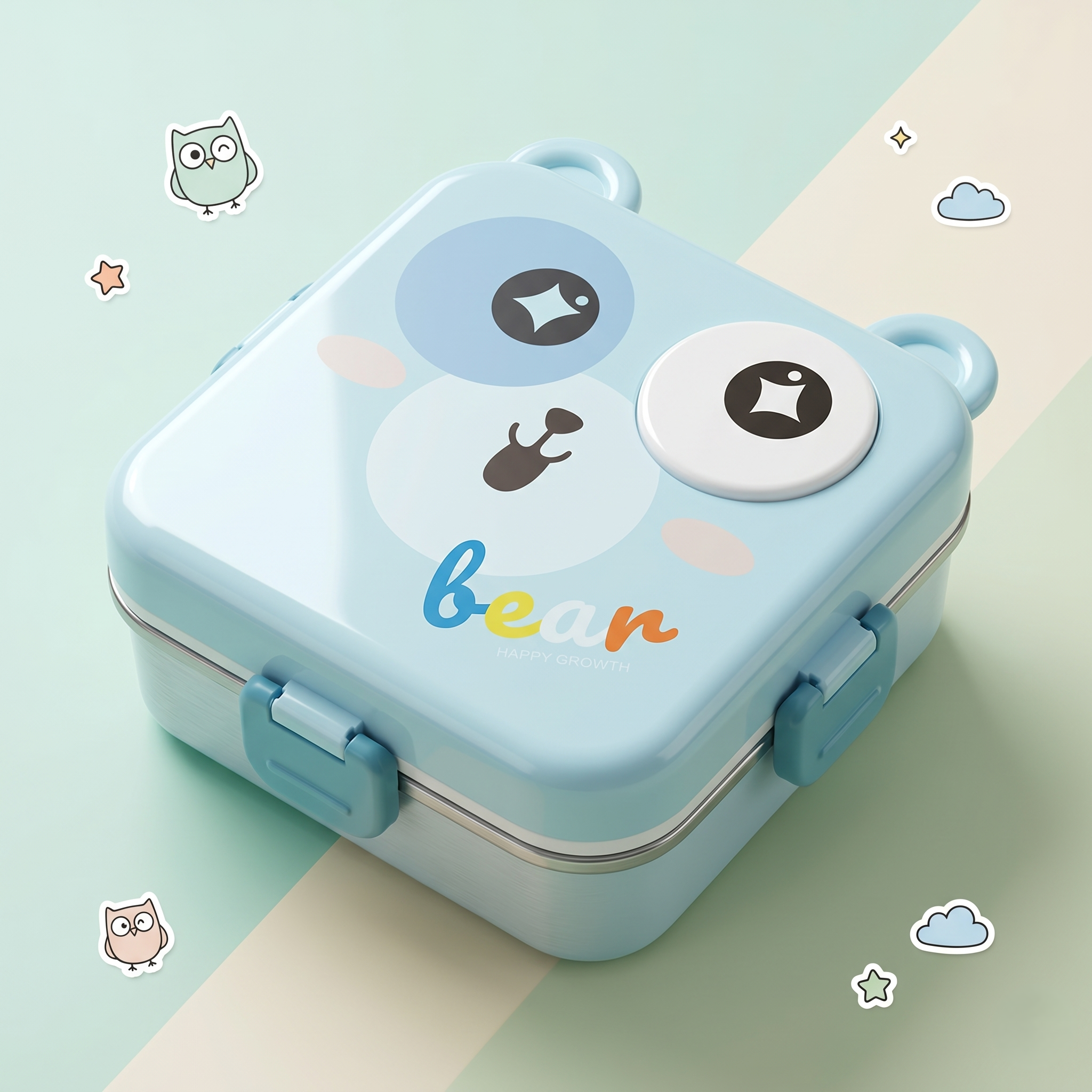 Bear-Blue Giant 1120ml Double Layer Stainless Steel Bento Box