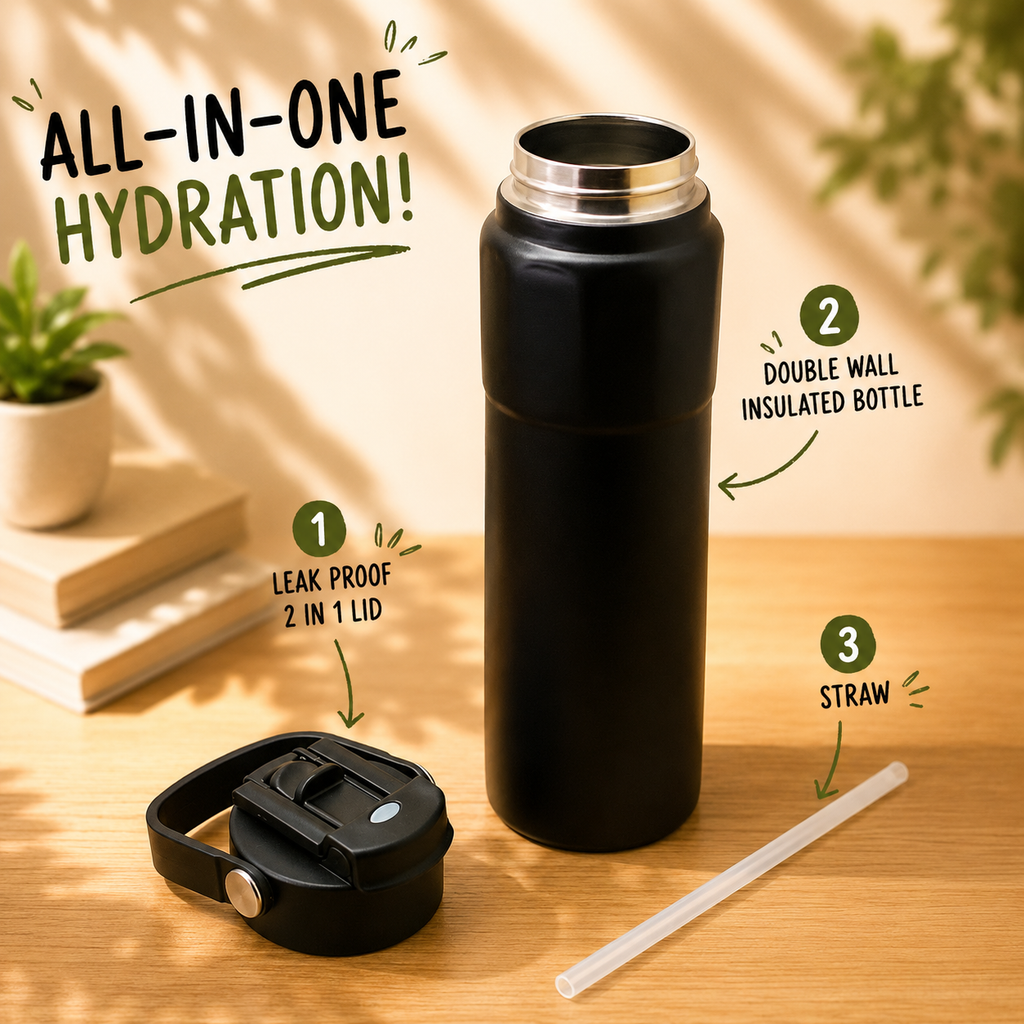 750ml 2-in-1 Insulated Bottle – Black