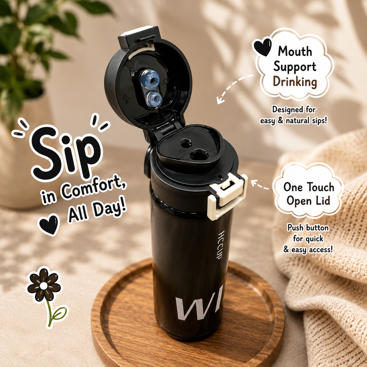 500ml WIN Dual-Drink Bottle – Black
