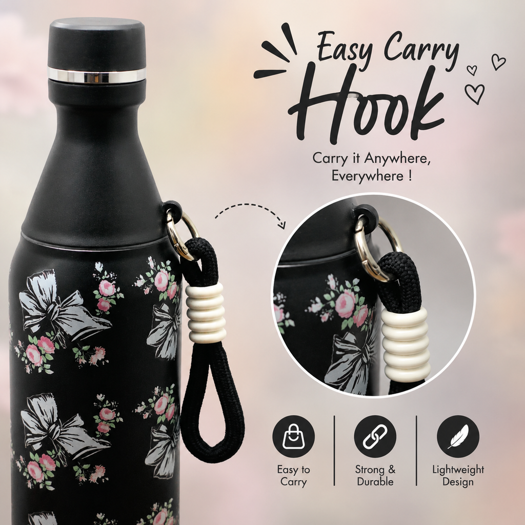 18oz Floral Insulated Water Bottle – Black