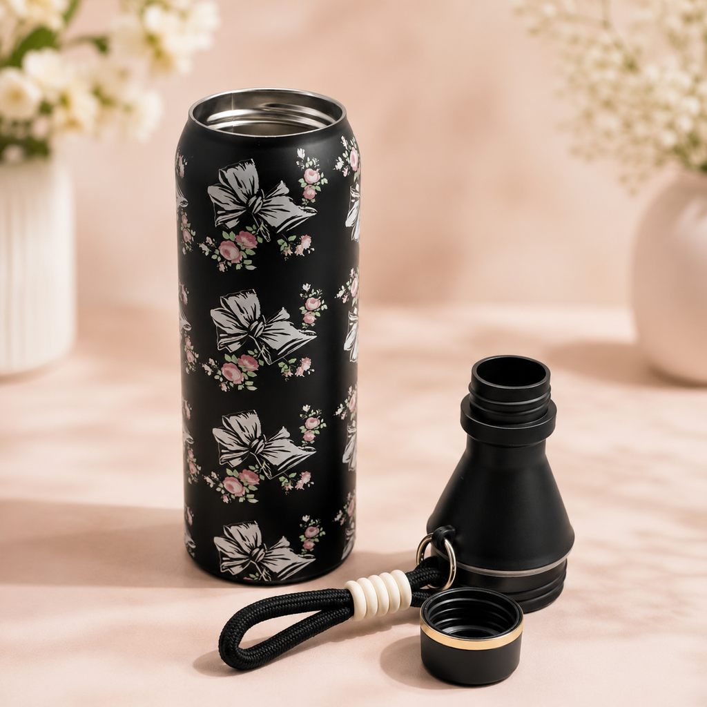 18oz Floral Insulated Water Bottle – Black
