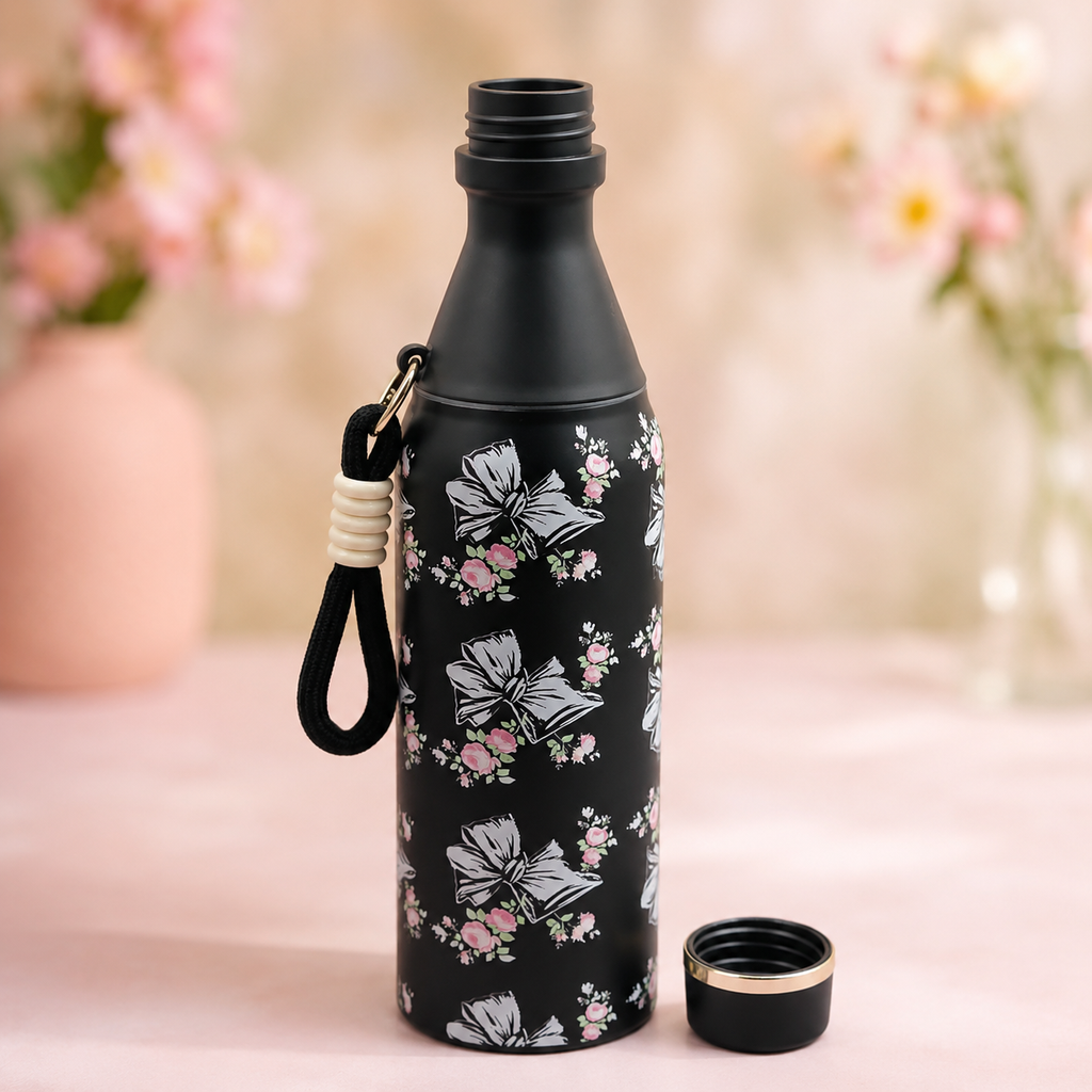 18oz Floral Insulated Water Bottle – Black